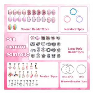 Kit de Juguetes Educativos Premium para Hacer Joyas, 76 Piezas, Cuentas Coloridas para Niños, Cadena de Plástico, Dijes de Fantasía y Ciencia Ficción, Set de Manualidades para Hacer Pulseras - Product Image 4