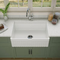Évier de cuisine américain style ferme, simple bac, en céramique blanche, pour buanderie, fabricant OEM