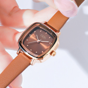 Reloj cuadrado vintage para mujer, esfera pequeña y sencilla, correa de cuero, reloj de cuarzo, venta al por mayor - Product Image 4