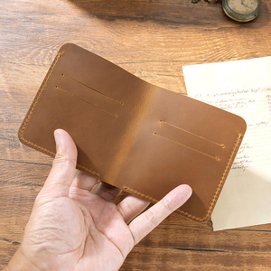 クレイジーホース本物の革折りたたみ財布男性用ビンテージスタイルショート牛革スクエア財布チケットホルダー父の日ギフト - Product Image 1