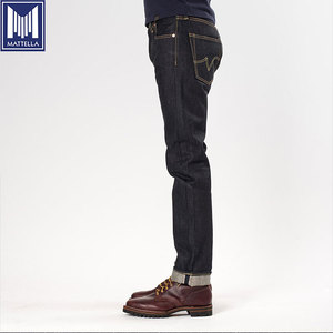 <span class=keywords><strong>Jeans</strong></span> da Uomo Super Slim in Denim Giapponese Selvedge <span class=keywords><strong>Indigo</strong></span> 21oz, Vintage Stonewashed, Eco-Friendly, con Chiusura a Bottoni - Product Image 1