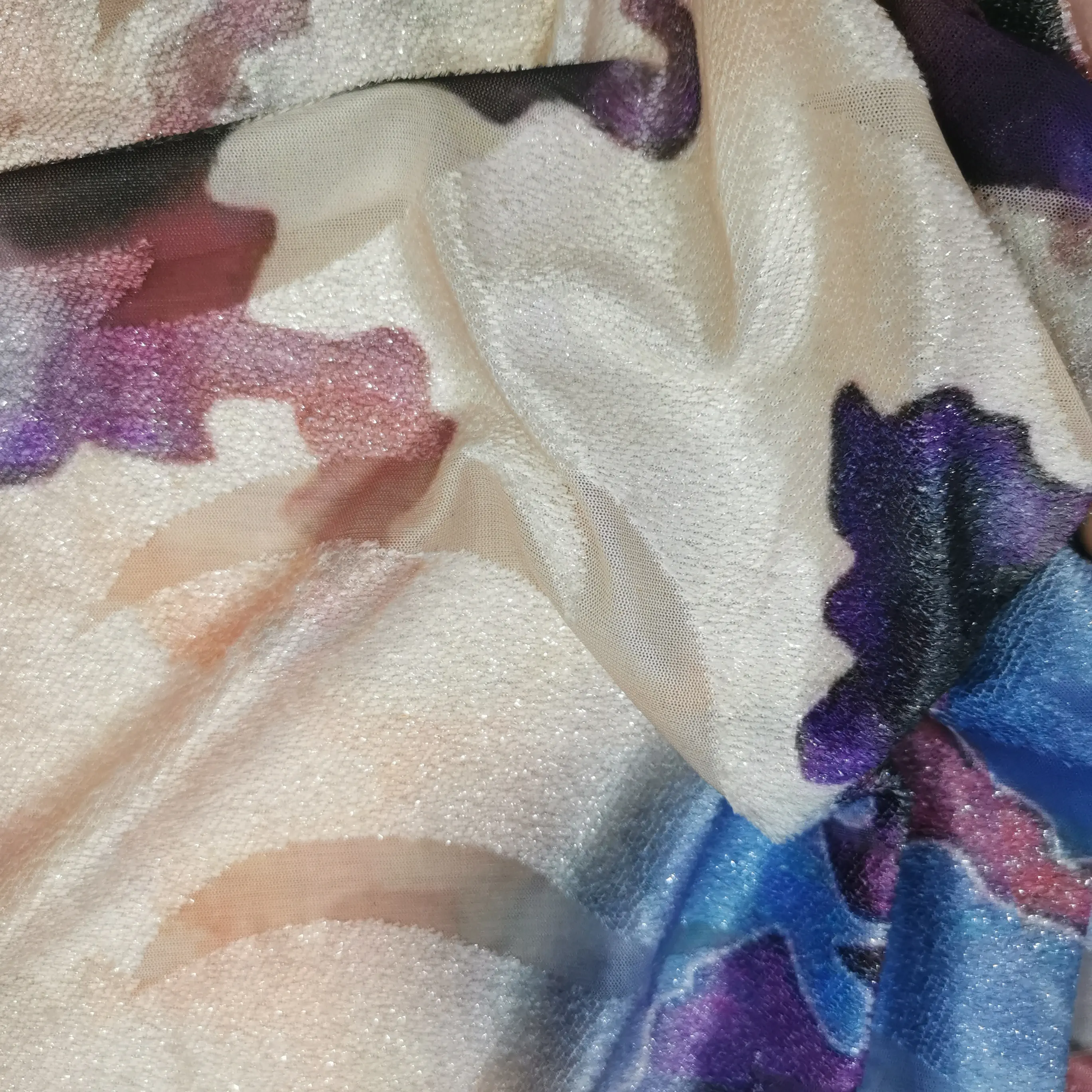 Bright silk large jacquard imitation rotten flower print high density diamond fabric