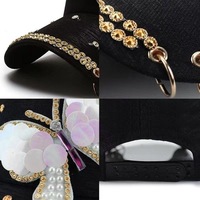 Gorra de béisbol de moda para mujer con lentejuelas, pedrería y abalorios, diseño de mariposa brillante estilo Kpop