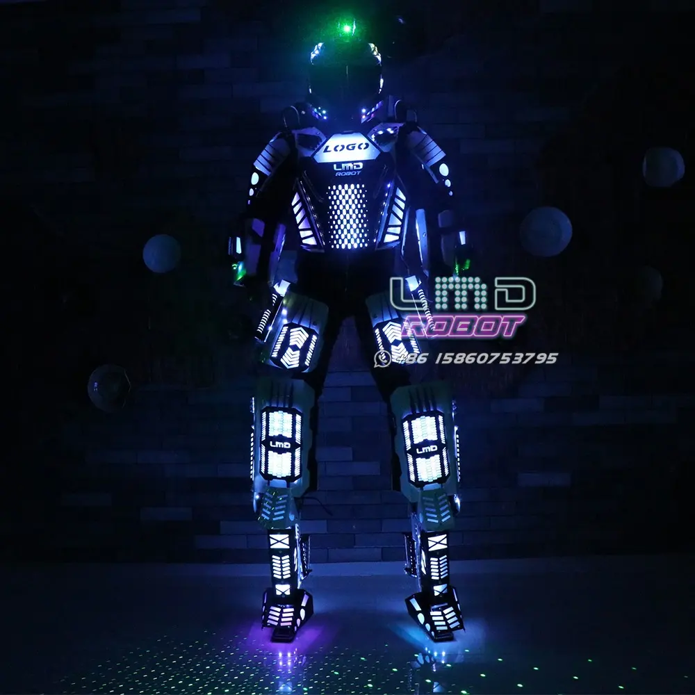 Lmd novo design de plástico de stilts, traje de led para caminhada com bateria recarregável
