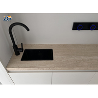 Dalles de pierre artificielle frittée ZGSTONE motif travertin beige, finition mate, pour comptoirs de cuisine, îlots et dessus de meubles de salle de bain