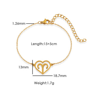 Pulsera de Joyería Versátil de Moda, Pulsera de Acero Inoxidable Chapada en Oro de 18K <span class=keywords><strong>con</strong></span> Dije de Corazón y 12 Signos del Zodiaco para Mujer - Product Image 6