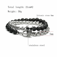 Pulsera con dije de calavera de piedra de lava para hombre, de acero inoxidable, con cadena de trigo y cierre de palanca, estilo gótico, motero, joyería oscura, regalo, venta al por mayor
