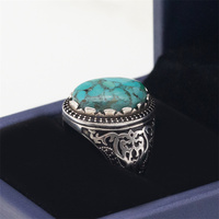 Véritable bague turque pour homme en argent sterling 925 avec pierre turquoise naturelle, faite à la main, style vintage, bagues en argent 925 pour homme