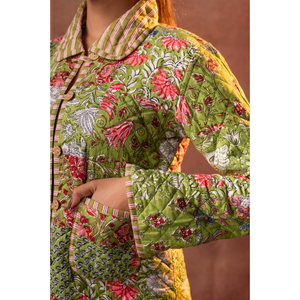 Handmade <b>Kantha</b>-Style Floral Patchwork Quilted <b>Jacket</b> Printed Cotton Breathable & Eco-Friendly 100% Cotton Shell - Product Image 1