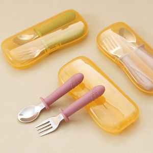 Wholesale Bpa-Free Kids Tableware Set <b>Soft</b> Safe Training Spoon and Fork Wooden Silicone Baby Feeding Utensils - Product Image 1