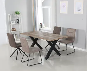 MDF table top with 3D paper Powder coating metal leg 80*80 thickness 1.2mm modern style rustic dining table