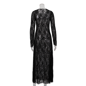 Produttore alla moda a maniche lunghe a <span class=keywords><strong>maglia</strong></span> Maxi abito trasparente da donna abiti Sexy <span class=keywords><strong>in</strong></span> pizzo <span class=keywords><strong>nero</strong></span> - Product Image 5