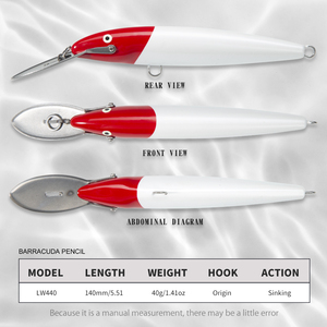 Promotion : Leurre de pêche coulant 140 mm 40 g rouge et blanc pour thon, Jerkbait, Pesca, leurre dur coulant pour la pêche à la traîne - Product Image 2