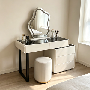 Modern Makeup Vanity <b>With</b> Flip-Top Mirror And <b>Storage</b> Drawers Bedroom <b>Dressing</b> <b>Table</b> <b>With</b> Stool - Product Image 2