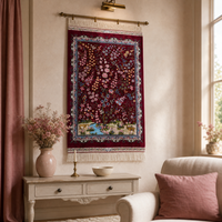 Tapisserie murale tissée en modal de luxe, motif Arbre de Vie, bordeaux, vente en gros, 60*90cm