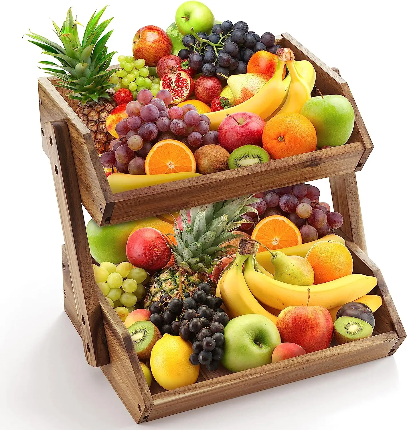 Custom 2 Tier Fruit Basket para cozinha Home Grande capacidade bambu Fruit basket 2 tier atacado