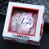 Reloj de Pulsera de Cuero para Niñas, Diseño de Gato de Dibujos Animados, HELLO KITTY, Resistente al Agua hasta 10 m, Venta al por Mayor para Comercio Exterior
