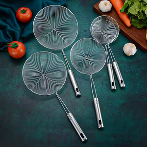 Stainless Steel Large Kitchenware Set Flat Bottom Colander Frying Strainer Flat Bottom Oil Soup Leak-Proof Metal <b>Utensils</b> - Product Image 3