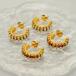 ZOGXIN Huggie Earrings 18K Gold Plated Geometric C Shape With Zircon For Women Party Jewelry Stainless Steel Ear <b>Post</b> - Product Image 3