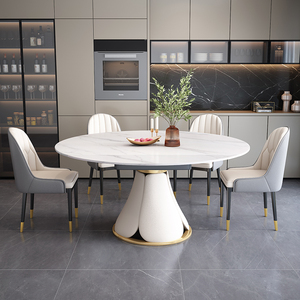 Table à manger ronde moderne en pierre frittée extensible avec pieds en métal couleur personnalisée pour meubles de salle à manger - Product Image 4