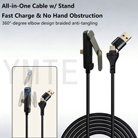 Nouveau support de téléphone multifonctionnel 2-en-1 avec câble USB-A à 30 broches, tête coudée, double C, conception tressée, charge rapide 60W 240W, support pliable