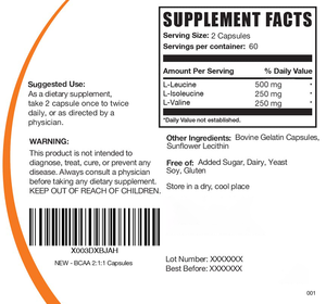 BCAA 2:1:1 de haute qualité Supplément d'acides aminés à chaîne ramifiée Récupération de la masse musculaire Sports d'endurance Capsules BCAA pour le fitness - Product Image 2