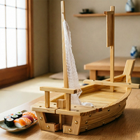 Plateau de service japonais en bois pour sushis avec décoration mât et filet pour restaurant, buffet et présentation à domicile