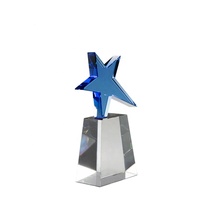 Trophée étoile en cristal bleu personnalisé, gravure en gros, plaque en cristal, trophée en verre