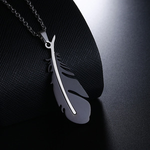 Membuat perhiasan aksesori Diy kalung kustom logam baja nirkarat bentuk bulu liontin jimat - Product Image 4