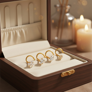 HENGSEN Gros 20G Torsade en S Acier Inoxydable 3mm Rond Carré Cœur Étoile Diamant Faux <span class=keywords><strong>Piercing</strong></span> de Nez pour Femmes Bijoux de <span class=keywords><strong>Piercing</strong></span> Nasal - Product Image 5