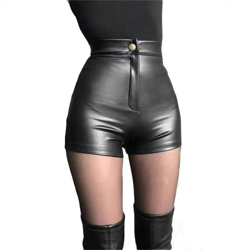 Pantalon Sexy en cuir PU pour femmes, taille haute, short Skinny grande taille