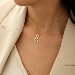 18k Gold Plated Hanging <strong>Olive</strong> Branch <strong>Necklace</strong> <strong>Leaf</strong> Pendant <strong>Necklace</strong> Top Selling Jewelry Gift Wholesale - Product Image 2