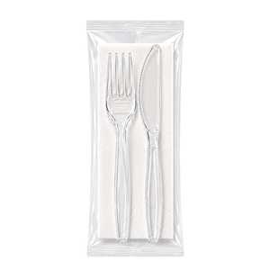 Set di posate in plastica Palucart riutilizzabili trasparenti, forchetta, coltello, tovagliolo, 500 pezzi - Product Image 5