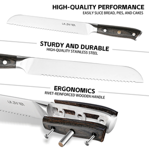 มีดหั่<span class=keywords><strong>น</strong></span>ขนมปังทำมือ ขนาด 8 <span class=keywords><strong>น</strong></span>ิ้ว เหล็กกล้าไร้สนิมคาร์บอ<span class=keywords><strong>น</strong></span>สูงจากเยอรมั<span class=keywords><strong>น</strong></span> ใบมีดหยัก ด้ามไม้ สำหรับงา<span class=keywords><strong>น</strong></span>ครัวและเตรียมเค้ก - Product Image 5