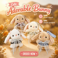 Porte-clés Lapin Kawaii en Peluche à Oreilles Tombantes avec Dentelle, Sangle en Cuir, Rembourrage Coton PP 12cm, 4 Couleurs, Nœud Perlé, Breloque de Sac Moelleuse et Rembourrée