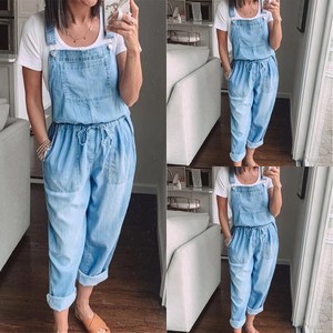 Good Quality Wide Female Denim Pants Drawstring Lace-Up <b>Women's</b> Jeans Loose and Thin Jeans - Product Image 2
