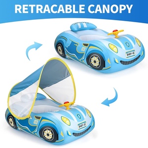 Suitable for Children Aged 1-4 Years Baby Pool Float <b>Inflatable</b> <b>Car</b> Baby Swim Float with Adjustable Sun Canopy and Safety Seat. - Product Image 5