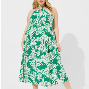 Vestido Maxi sin Mangas Estilo Francés para Mujer de Talla Grande con Cuello Halter y Estampado de Hojas Verdes - Elegante para <span class=keywords><strong>Chicas</strong></span> Curvilíneas - Product Image 1