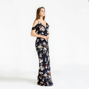 À <span class=keywords><strong>la</strong></span> mode en gros taille et taille sangles V profond sans bretelles <span class=keywords><strong>plage</strong></span> impression longue robe décontractée - Product Image 5
