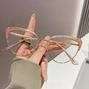 2024新款时尚变色定制标志女性光学蓝光光学眼镜金属猫眼光致变色眼镜框