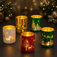 Porte-bougie en verre en forme de renne de Noël avec logo gravé, finition électro-plaquée colorée pour la décoration du Nouvel An