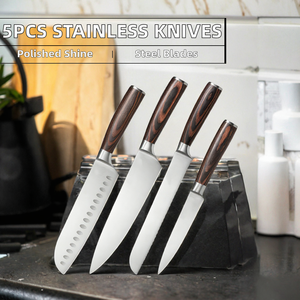 Nouvel ensemble de couteaux de cuisine en acier inoxydable de haute qualité et écologique, 5 pièces, couteau Santoku, couteau de chef, couteau à pain, couteau utilitaire, couteau à éplucher, ambidextre - Product Image 2