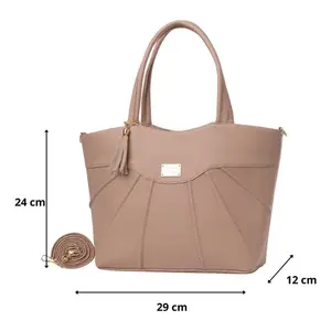 Bolso de Mano para Mujer Fana, Color Nude, Microfibra, Cuero Sintético, Decoración con Borlas, Bolso Casual para Uso Diario - Product Image 4