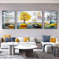 Peinture murale moderne, triptyque décoratif pour salon, peinture de luxe légère en porcelaine cristalline et alliage d'aluminium noir/or, paysage