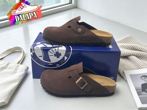 Birkentocks personnalisés d'Allemagne, sandales plates d'extérieur, mules sabots en cuir véritable et daim pour <span class=keywords><strong>femme</strong></span>, avec semelle en liège, sabots solides Birkentocks - Product Image 6