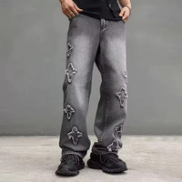 Jean baggy noir en denim de haute qualité pour homme, style streetwear, avec logo brodé personnalisé Monkey Wash, coupe large et jambe large