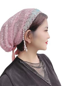 Nuevo pañuelo para la cabeza de tela con lentejuelas para mujeres musulmanas, transpirable, ecológico, de color sólido, ideal para bodas. - Product Image 6