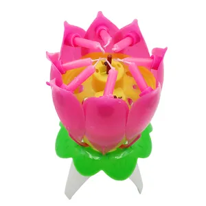 Lampu lilin ulang tahun musikal bunga Lotus indah hadiah pesta ulang tahun dekorasi lampu putar diskon besar lampu lilin musik