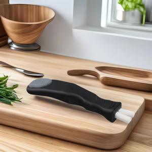 Aiguiseur de couteaux portable en acier au carbone, outil d'affûtage manuel multi-grains pour la cuisine, avec pierre à aiguiser et tige en céramique - Product Image 2