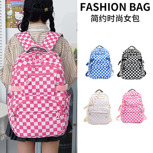 New export plaid <b>backpack</b> <b>large</b> capacity simple lightweight student schoolbag daily commute travel <b>backpack</b> - Product Image 4